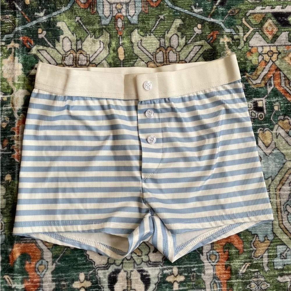 Brandy Melville Blue and White Striped Boxer Shorts